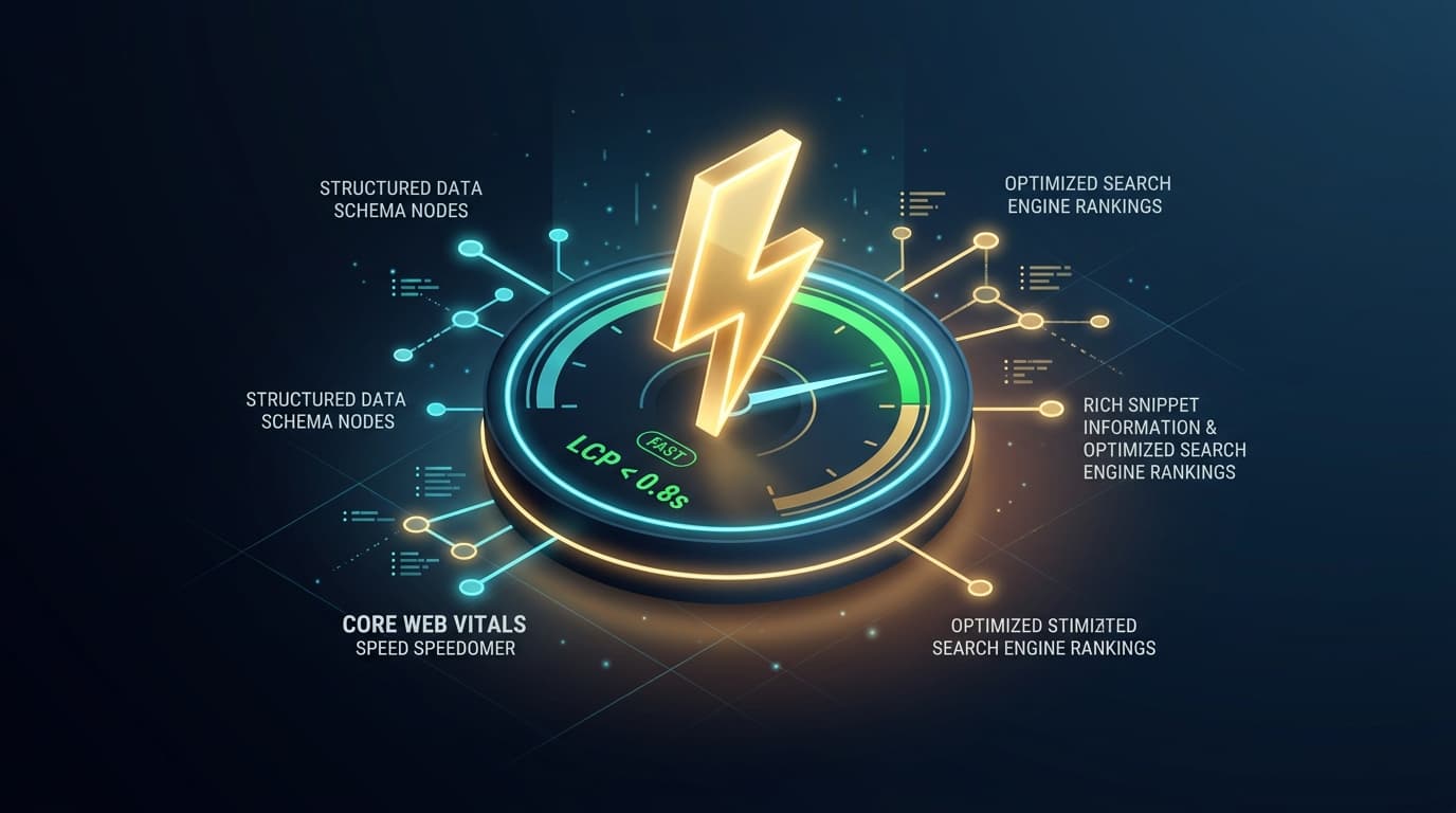 Optimizes for SEO & Speed infographic emblem